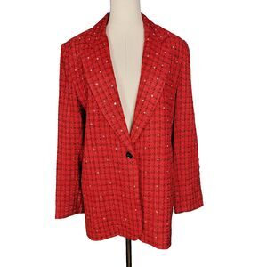 Vintage Giancarlo Ferrari Silk Red Blazer Jacket Sequin Sparkle Size Small